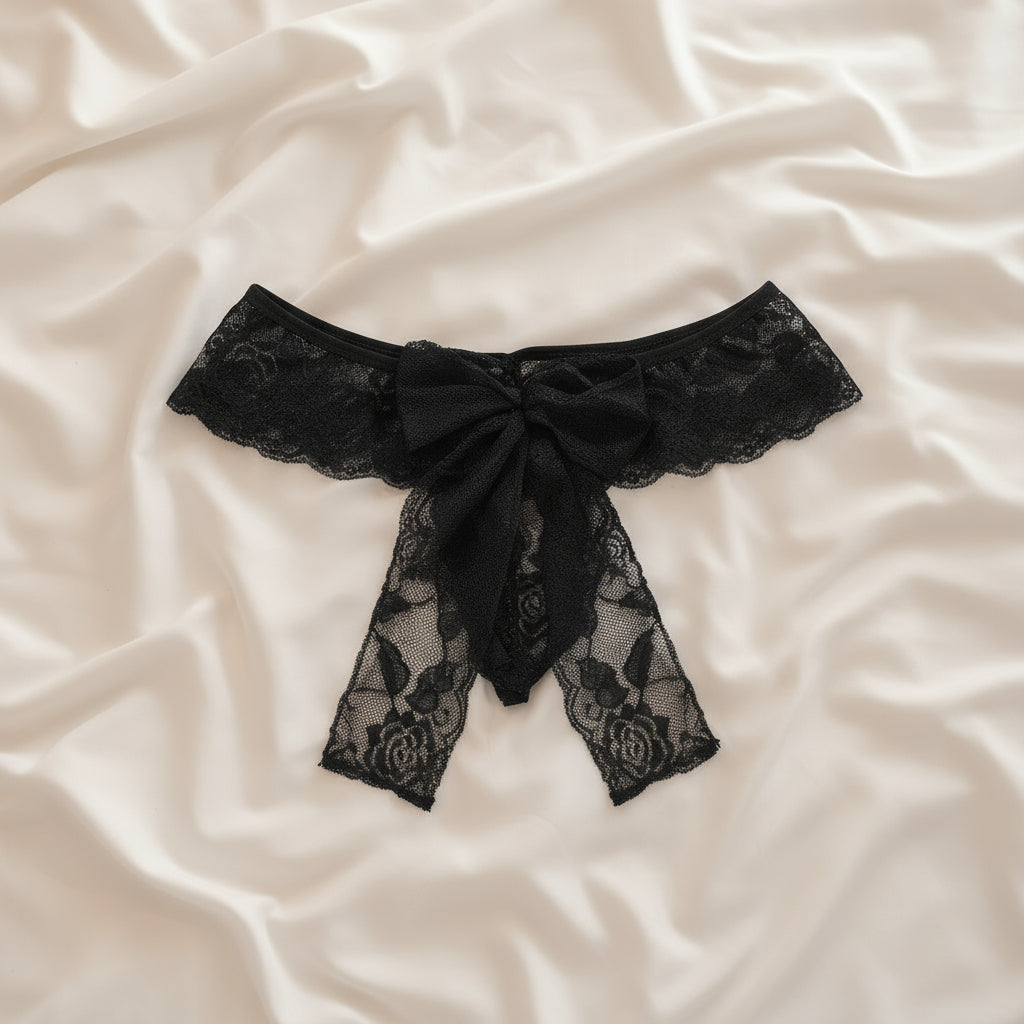 String en dentelle noire noeud