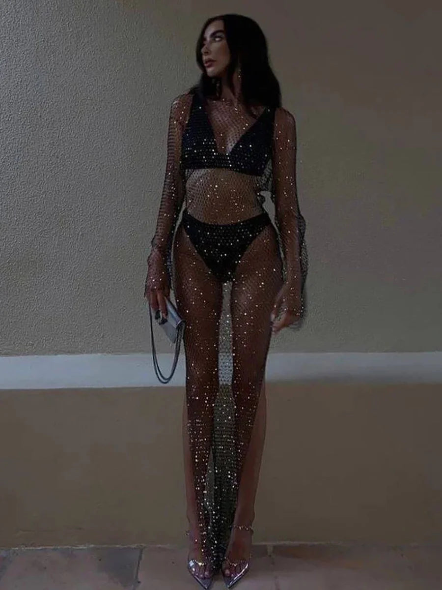 Robe Résille Longue à Strass